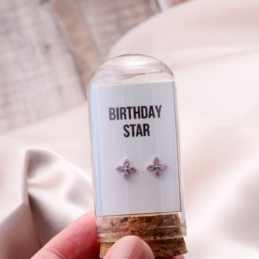 TT65007/08 "Birthday Star" four pink crystal star/ silver/gold