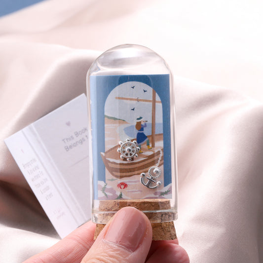 TT73002  'Ahoy There' Anchor & Ship Wheel Asymmetrical Earrings