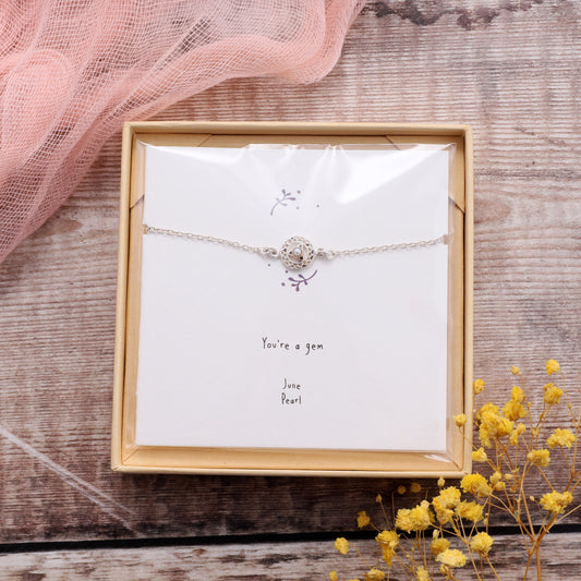 BB011 June Silver Birthstone Bracelet on card