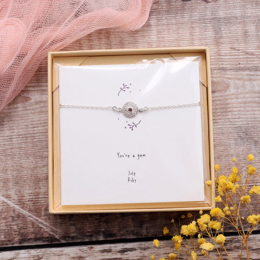 BB013 July Silver Birthstone Bracelet on card
