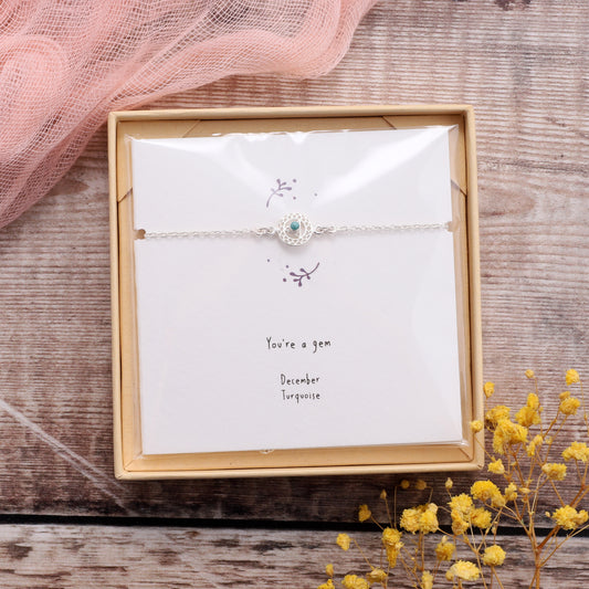 BB023 December Silver Birthstone Bracelet on card