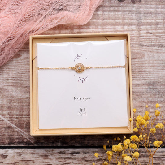 BB008 April Gold Birthstone Bracelet on card