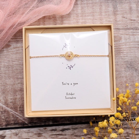 BB020 October Gold Birthstone Bracelet on card