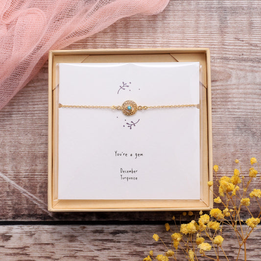 BB024 December Gold Birthstone Bracelet on card
