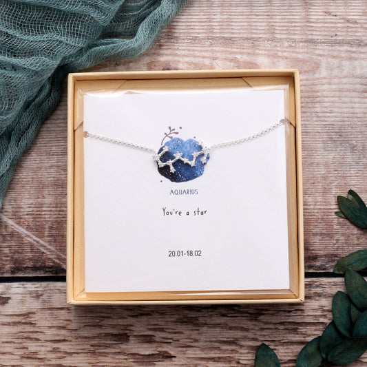 SB01- Aquarius Star Sign Bracelet on card