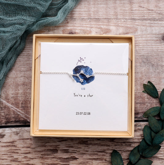SB07- Leo Star Sign Bracelet on card