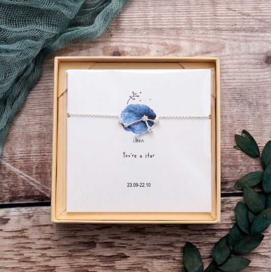SB09- Libra Star Sign Bracelet on card