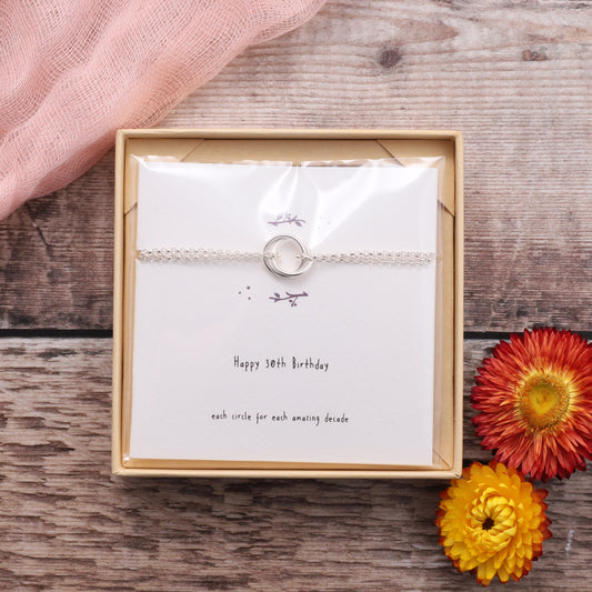 BDB001 Silver Happy 30th Birthday Bracelet on card