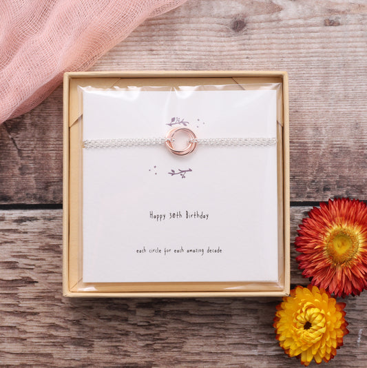 BDB002 Rose Gold Happy 30th Birthday Bracelet on card