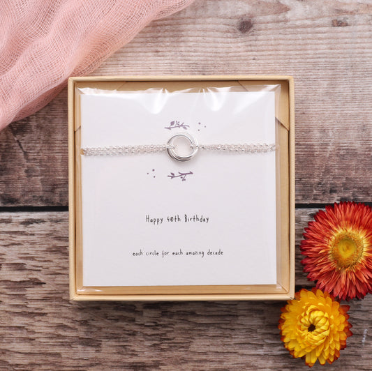 BDB003 Silver Happy 40th Birthday Bracelet on card