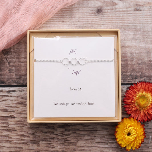BDB005 Silver 30 Th Birthday Circle Bracelet on card