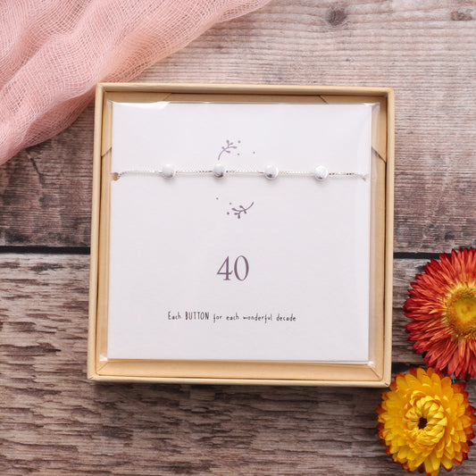 BDB017 Sterling Silver Button Bracelet For 40th Birthday on card