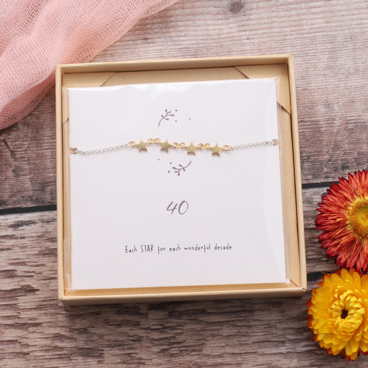 BDB025 Gold Starry Bracelet For Her 40th Birthday on card