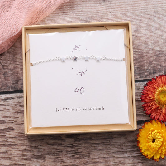 BDB026 Silver Starry Bracelet For Her 40th Birthday on card