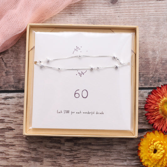 BDB027 60th Star Birthday Bracelet Sterling Silver on card