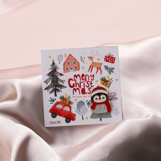 PN0350 CHRISTMAS PENGUIN WITH ROUND HAT ENAMEL PIN