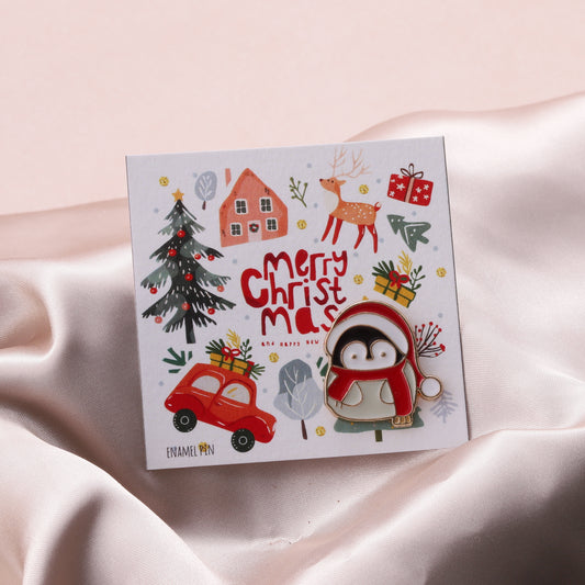 PN0074 Merry Christmas PENGUIN WITH HAT AND SCARF Enamel Pin