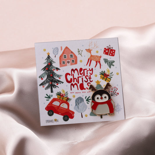 PN0076 penguin with rudolph antlers and nose Enamel Pin