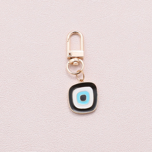 K014 Square Evil eye Black enamel keyring
