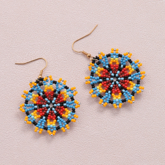 SS083 Beads hook earrings/blue/orange