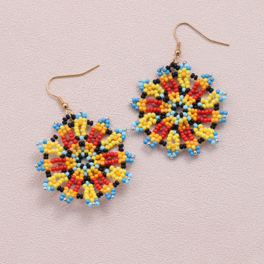 SS081 Beads hook earrings/yellow/blue