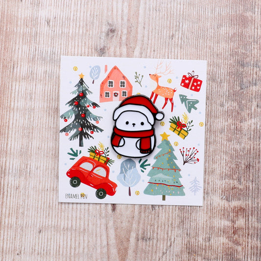 PN0351 CHRISTMAS porlar bear with hat and scarf enamel pin