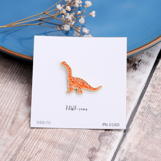 PN0160 Orange Brontosaurus dinosaur Enamel Pin