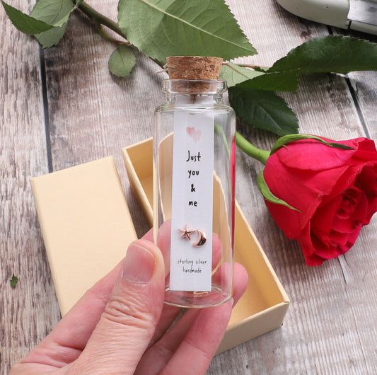 VALENTINE'S DAY Message Bottle Sterling Silver Earrings YOU AND ME