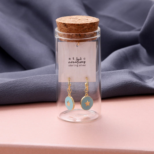 SS119 Enamel turquoise star hoop studs