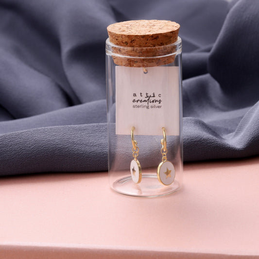 SS117 Enamel white star hoop studs