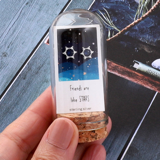 TT60091 Navy gem stone star Friends are like stars earrings /silver