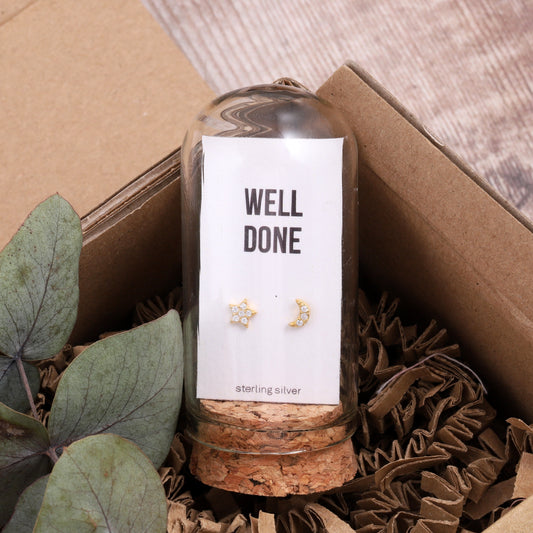 TT65013/14 "Well Done" CRYSTAL star and moon SILVER/GOLD