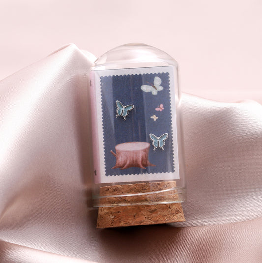TT52060 Blue enamel butterfly earrings