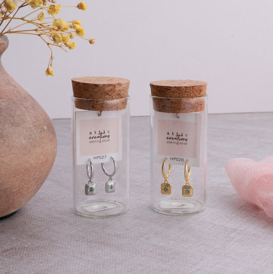 HP027 /HP028 Square with small gemstone Hoop earrings