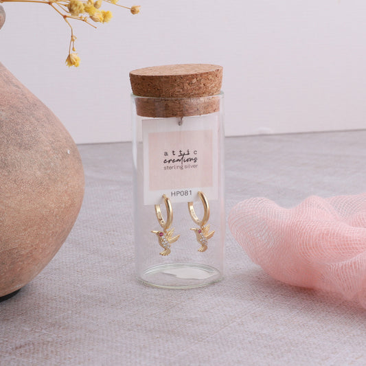 HP081 Crystal Hummingbird Hoop earrings