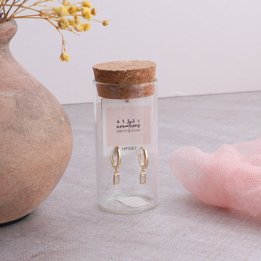 HP087 Crystal Rectangle Hoop earrings Gold