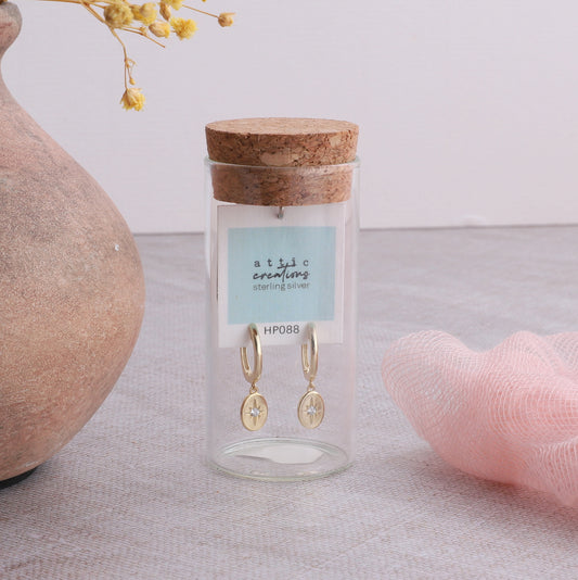 HP088 Crystal in Oval Hoop earrings Gold