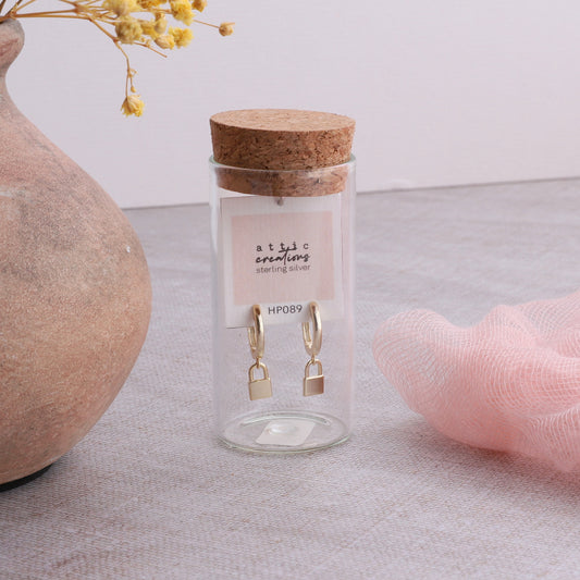HP089 Golden padlock Hoop earrings