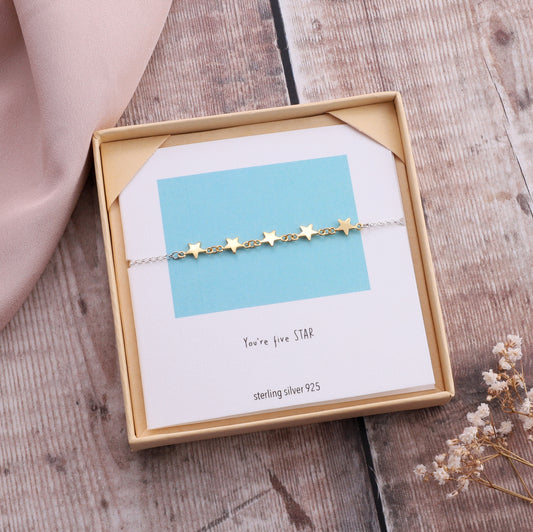 B012 You're Five Star Bracelet on card gold
