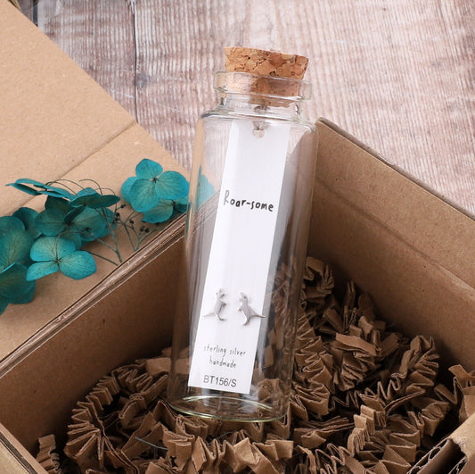 BT156 Message Bottle 'Roar-some ' Dinosaur earrings