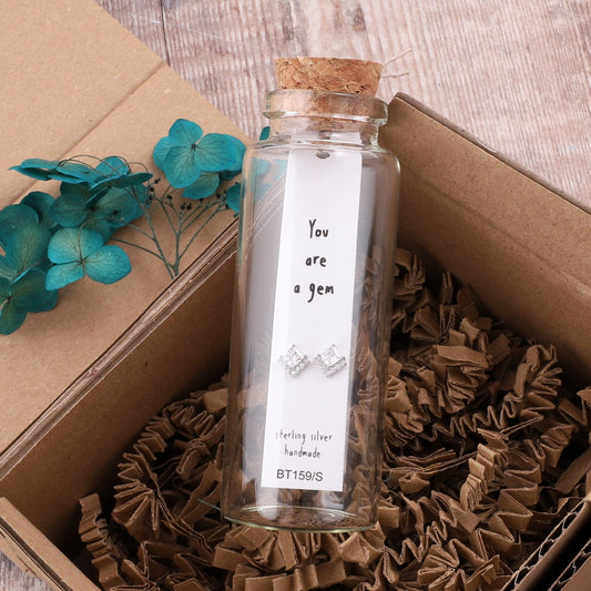BT159 Message Bottle 'You're a Gem ' Clear Gem earrings