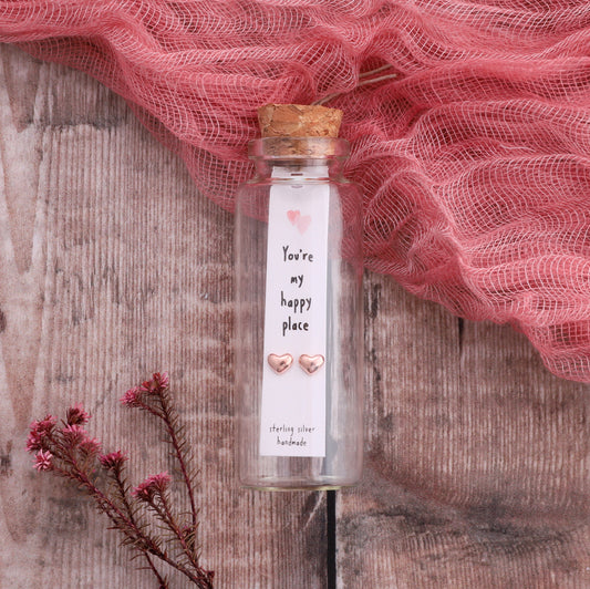 VALENTINE'S DAY Message Bottle Sterling Silver Earrings HAPPY PLACE