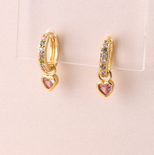 CJE034 Pink heart hanging ear hoop