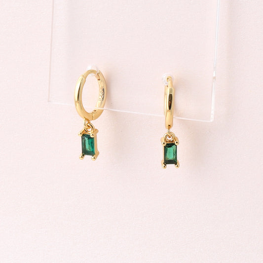 CJE042 Green gem rectangle hanging hoops