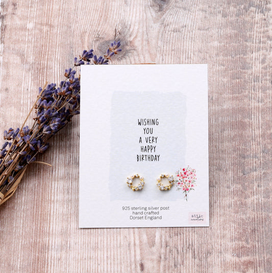 ME105/106/107 Gem and crystal wreath earrings WISHING YOU A VERY..BIRTHDAY