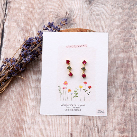 ME111/112 Three gems hanging earrings