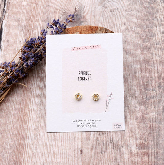 ME141/142 FRIENDS FOREVER circle crystal inlaid earrings