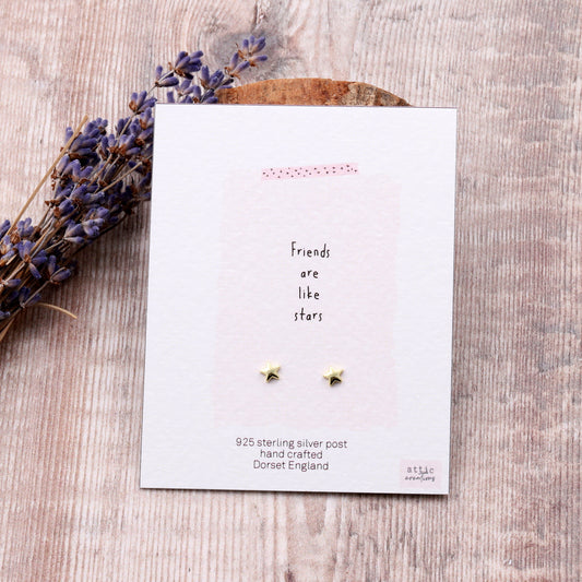 ME153 Gold star earrings FRIENDS ARE LIKE STARS