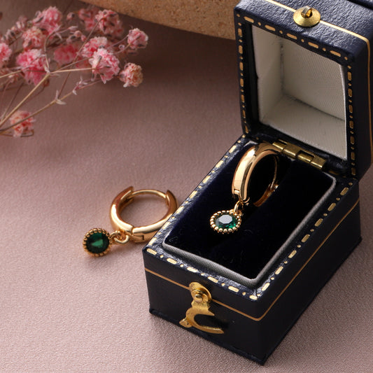 CJE024 Green round gem hoops