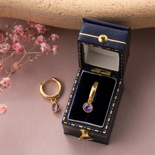 CJE023 Purple round gem hoops